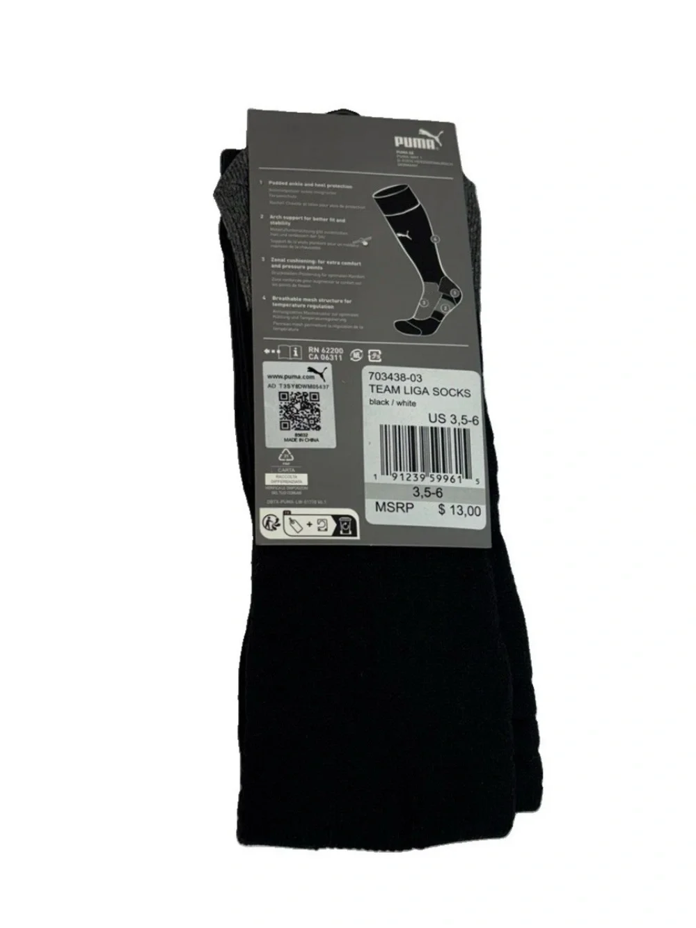 PUMA TeamLIGA Soccer Socks Knee High Size 2 USA 3.5-6 Football Athletic